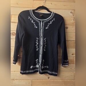 Grace Dane Lewis Black Cardigan with White Trim EUC Size S
